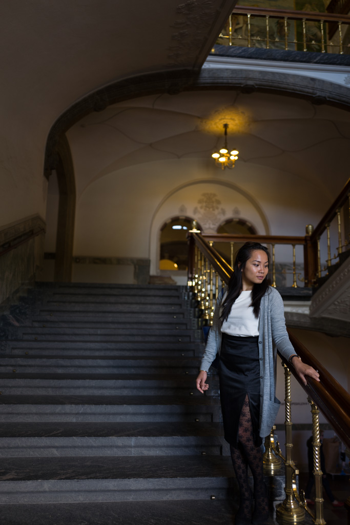 On a staircase inside Copenhagen city hall