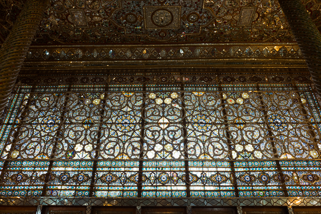 The finest stain glass window in Golestan Palace, in the central room